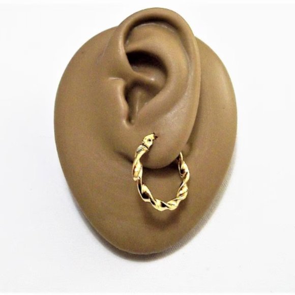 Satin Gold Twisted Hoop Pierced Earrings 3mm Wide Band 3/4" 21mm Open Swirl Ring - Picture 4 of 6